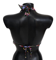 Dolce & Gabbana Black Floral Print Swimsuit Beachwear Bikini Tops - IT1 | XS - Swimwear Tops