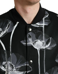 Dolce & Gabbana Black Floral Print Wool Button Down Bomber Jacket - IT54 | XL - Bomber Jackets