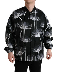 Dolce & Gabbana Black Floral Print Wool Button Down Bomber Jacket - IT54 | XL - Bomber Jackets