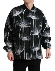 Dolce & Gabbana Black Floral Print Wool Button Down Bomber Jacket - IT54 | XL - Bomber Jackets