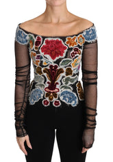 Dolce & Gabbana Black Floral Ricamo Top T-shirt Blouse - Blouses