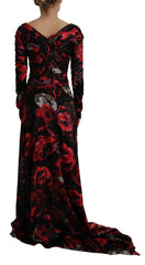 Dolce & Gabbana Black Floral Roses A-Line Sheath Gown Dress - IT36|XXS - Dresses