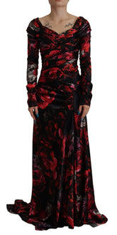 Dolce & Gabbana Black Floral Roses A-Line Sheath Gown Dress - IT36|XXS - Dresses