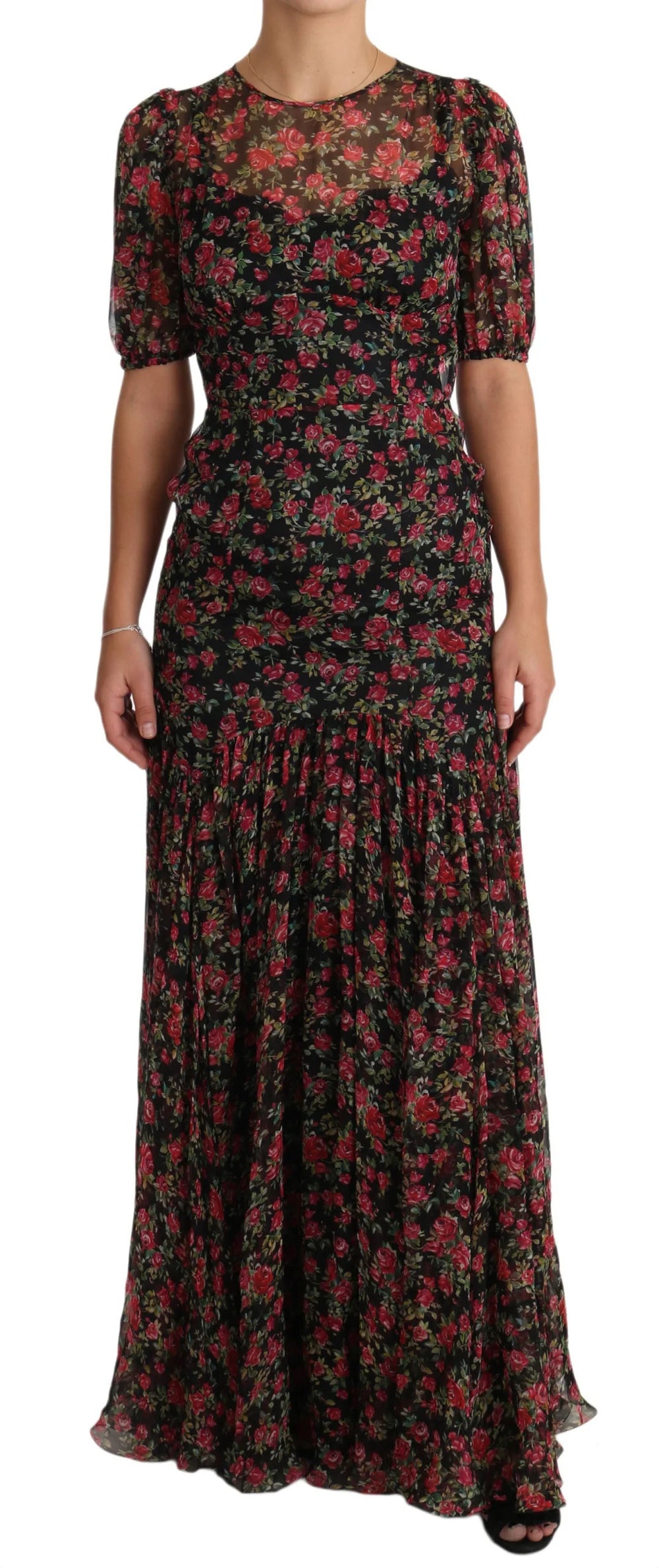 Dolce & Gabbana Black Floral Roses A-Line Shift Gown Dress - IT38|XS - Dresses