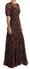 Dolce & Gabbana Black Floral Roses A-Line Shift Gown Dress - IT38|XS - Dresses