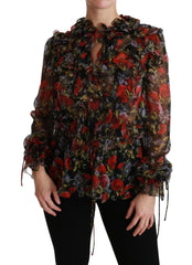 Dolce & Gabbana Black Floral Roses Blouse Silk Top - IT36 | XS - Blouses