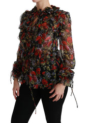 Dolce & Gabbana Black Floral Roses Blouse Silk Top - IT36 | XS - Blouses