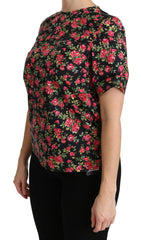 Dolce & Gabbana Black Floral Roses Short Sleeve Top Blouse - IT38|XS - Blouses