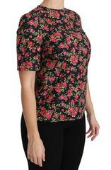 Dolce & Gabbana Black Floral Roses Short Sleeve Top Blouse - IT38|XS - Blouses