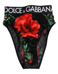 Dolce & Gabbana Black Floral Silk High Waist Panty Underwear - Briefs