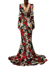 Dolce & Gabbana Black Floral Silk Long Sleeves Gown Dress - IT36|XXS