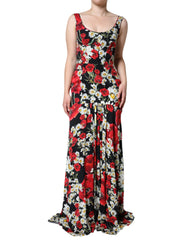 Dolce & Gabbana Black Floral Silk Sleeveless Long Gown Dress - IT42|M - Dresses