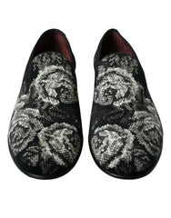 Dolce & Gabbana Black Floral Slippers Men Loafers Dress Shoes - EU39/US6 - Flats