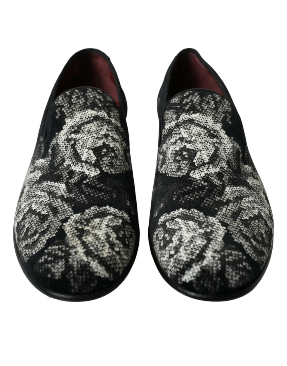 Dolce & Gabbana Black Floral Slippers Men Loafers Dress Shoes - EU39/US6