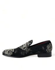 Dolce & Gabbana Black Floral Slippers Men Loafers Dress Shoes - EU39/US6