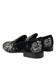 Dolce & Gabbana Black Floral Slippers Men Loafers Dress Shoes - EU39/US6