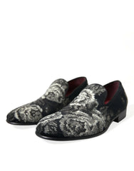 Dolce & Gabbana Black Floral Slippers Men Loafers Dress Shoes - EU39/US6