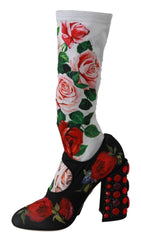 Dolce & Gabbana Black Floral Socks Crystal Jersey Boots Shoes - EU38/US7.5 - Boots