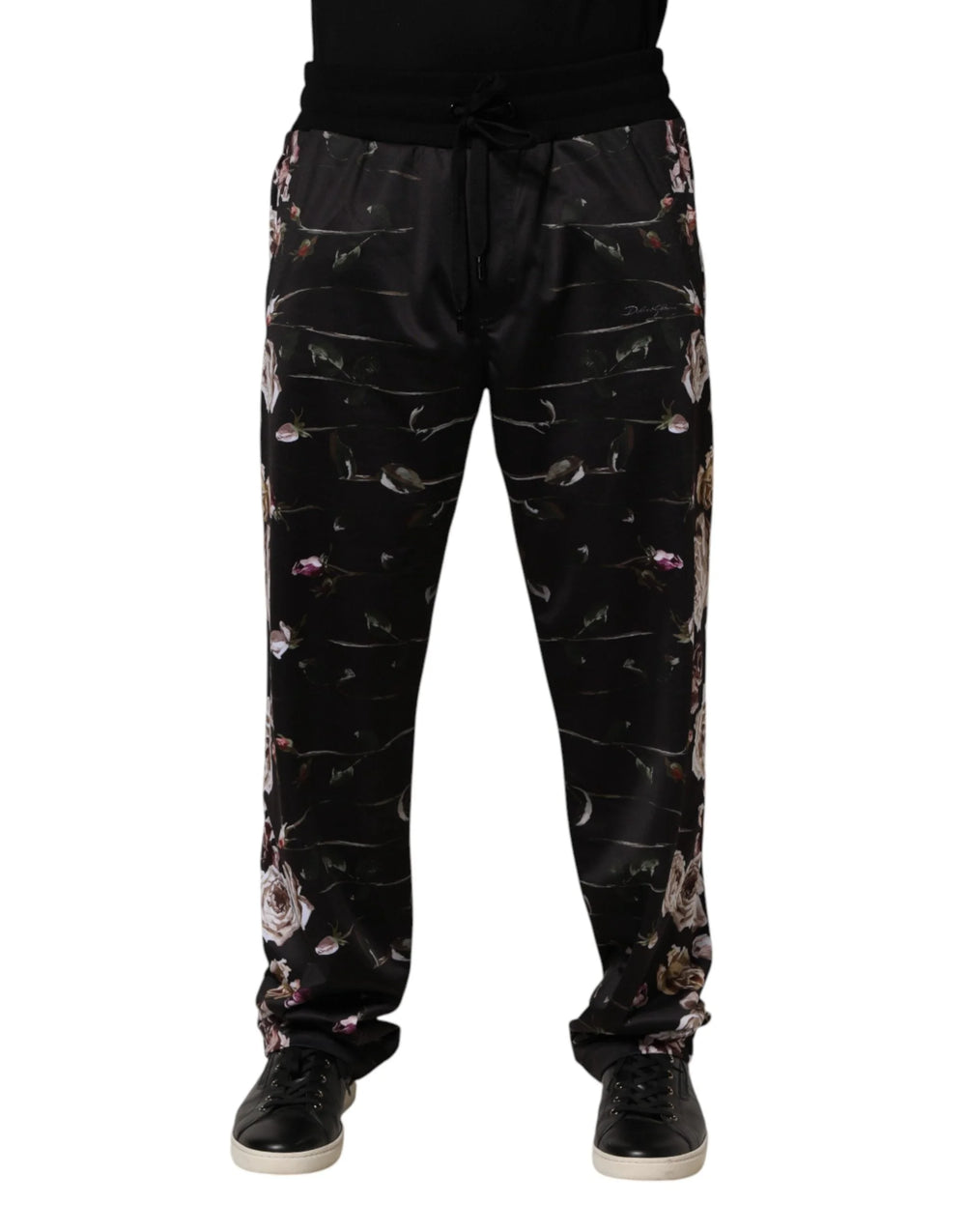 Dolce & Gabbana Black Floral Straight-Leg Chino Trouser Pants