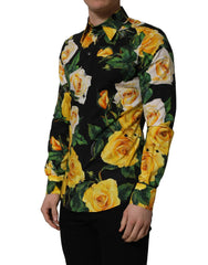 Dolce & Gabbana Black Floral Stretch Cotton SICILIA Fit Dress Shirt - IT40 | M