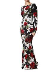 Dolce & Gabbana Black Floral Viscose Bodycon Long Gown Dress - IT42|M