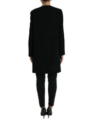 Dolce & Gabbana Black Floral Wool Button Embellished Jacket - IT38 | XS - Trench Coats