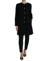 Dolce & Gabbana Black Floral Wool Button Embellished Jacket - IT38 | XS - Trench Coats