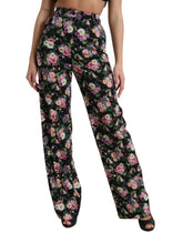 Dolce & Gabbana Black Floral Wool High Waist Wide Leg Pants - IT40|S - Trousers