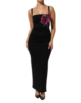 Dolce & Gabbana Black Flower Applqies Bodycon Sheath Dress - IT40|S - Dresses