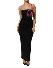 Dolce & Gabbana Black Flower Applqies Bodycon Sheath Dress - IT40|S - Dresses