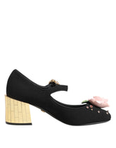 Dolce & Gabbana Black Flower Crystal Embellished Mary Jane Shoes - EU36/US5.5 - Heels