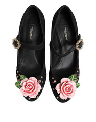 Dolce & Gabbana Black Flower Crystal Embellished Mary Jane Shoes - EU36/US5.5