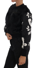 Dolce & Gabbana Black Fur Floral Brocade Zipper Sweater - IT36 | XS - Sweaters