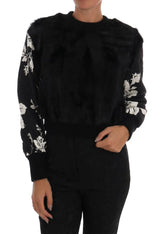 Dolce & Gabbana Black Fur Floral Brocade Zipper Sweater - IT36 | XS - Sweaters