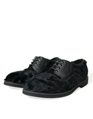 Dolce & Gabbana Black Fur Leather Lace Up Derby Dress Shoes - Shoes