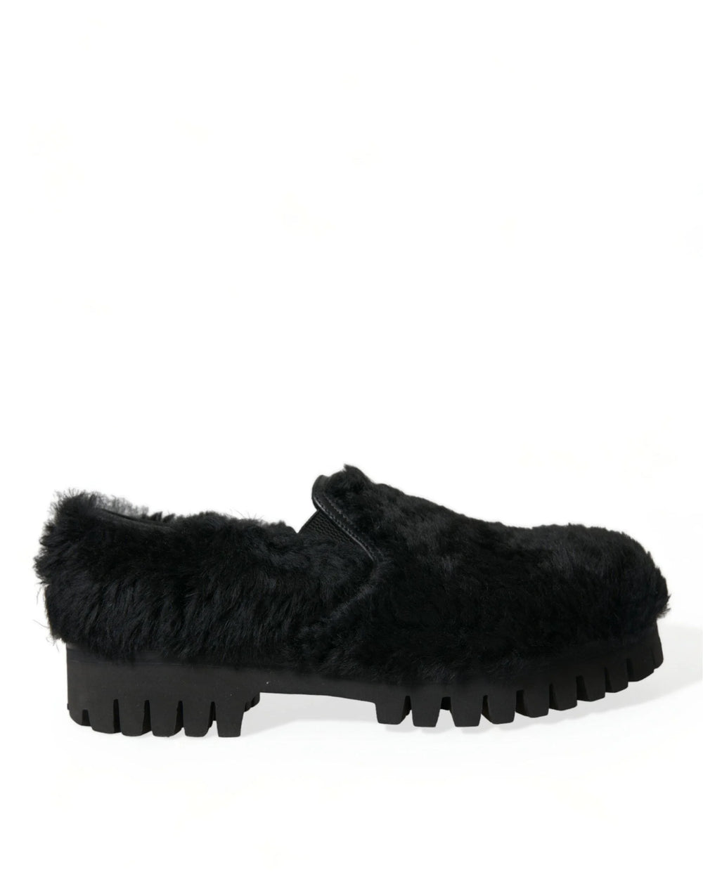 Dolce & Gabbana Black Fur Leather Slippers Dress Shoes - Flats