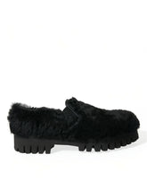 Dolce & Gabbana Black Fur Leather Slippers Dress Shoes - Flats