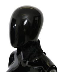Dolce & Gabbana Black Fur Neck Collar Wrap Lambskin Scarf - Scarves & Shawls