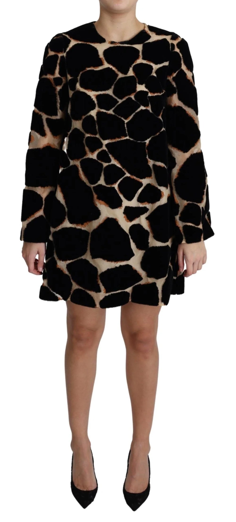 Dolce & Gabbana Black Giraffe Print Shift Mini Dress - IT36 | XS - Dresses