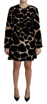 Dolce & Gabbana Black Giraffe Print Shift Mini Dress - IT36 | XS - Dresses