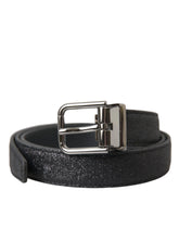 Dolce & Gabbana Black Glittered Leather Silver Buckle Belt - 90 cm / 36 Inches - Belts