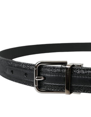 Dolce & Gabbana Black Glittered Leather Silver Buckle Belt - 90 cm / 36 Inches - Belts