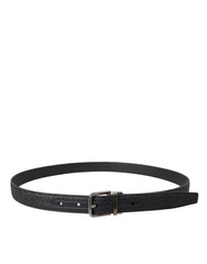 Dolce & Gabbana Black Glittered Leather Silver Buckle Belt - 90 cm / 36 Inches - Belts