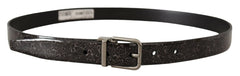 Dolce & Gabbana Black Goccia Glitter Patent Leather Buckle Vernice Belt - 90 cm / 36 Inches - Belts
