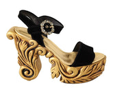 Dolce & Gabbana Black Gold Baroque Velvet Heels Crystal Shoes - EU38/US7.5 - Sandals
