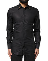 Dolce & Gabbana Black GOLD Cross Embellished Men Dress Shirt - Shirts
