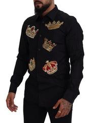Dolce & Gabbana Black Gold Crown Slim Fit Dress Formal Shirt - Shirts