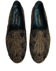 Dolce & Gabbana Black Gold Embellished Dress Loafers Shoes