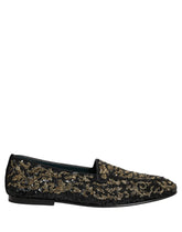 Dolce & Gabbana Sapatos Loafers de Vestir Preto com Detalhes em Dourado - EU44/US11