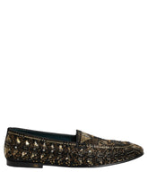 Dolce & Gabbana Black Gold Embellished Slip On Loafers Shoes - EU44/US11